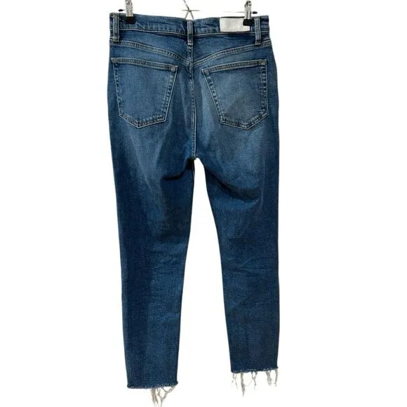 Re/Done 90’s High Rise Ankle Crop Medium Wash Raw Hem Size 29
