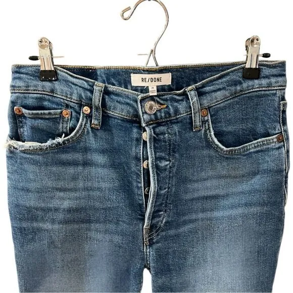 Re/Done 90’s High Rise Ankle Crop Medium Wash Raw Hem Size 29