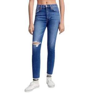 Re/Done 90’s High Rise Ankle Crop Medium Wash Raw Hem Size 29