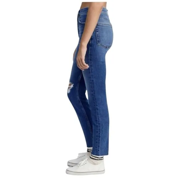 Re/Done 90’s High Rise Ankle Crop Medium Wash Raw Hem Size 29