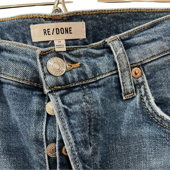 Re/Done 90’s High Rise Ankle Crop Medium Wash Raw Hem Size 29