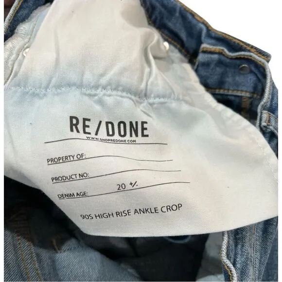 Re/Done 90’s High Rise Ankle Crop Medium Wash Raw Hem Size 29
