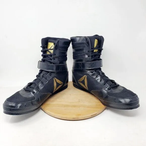 Reebok Boxing Boots Mens 11.5 Buck Black Gold Lace Up Training Athletic Shoes