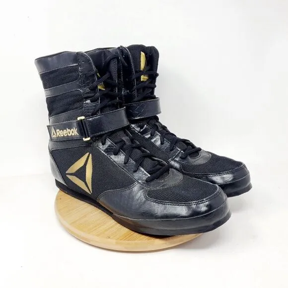 Reebok Boxing Boots Mens 11.5 Buck Black Gold Lace Up Training Athletic Shoes