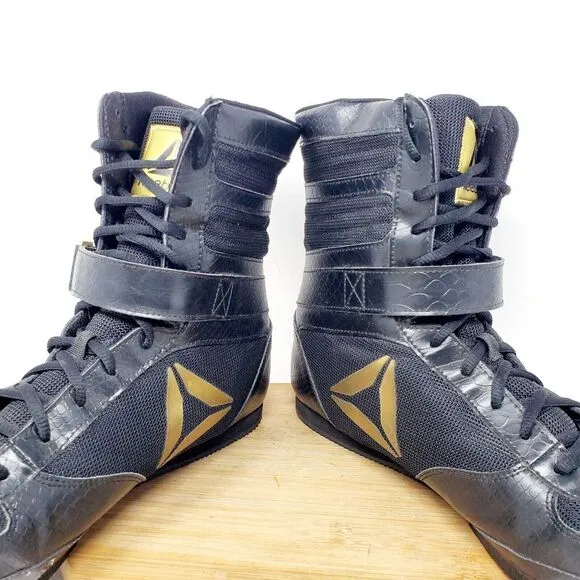 Reebok Boxing Boots Mens 11.5 Buck Black Gold Lace Up Training Athletic Shoes