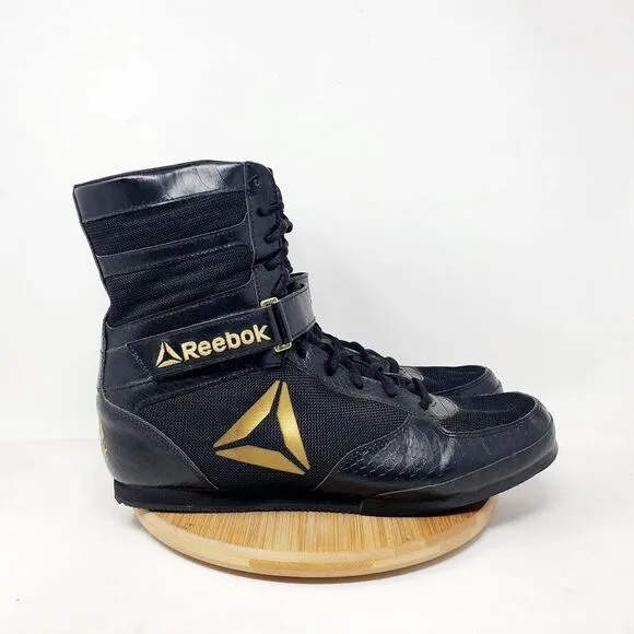 Reebok Boxing Boots Mens 11.5 Buck Black Gold Lace Up Training Athletic Shoes