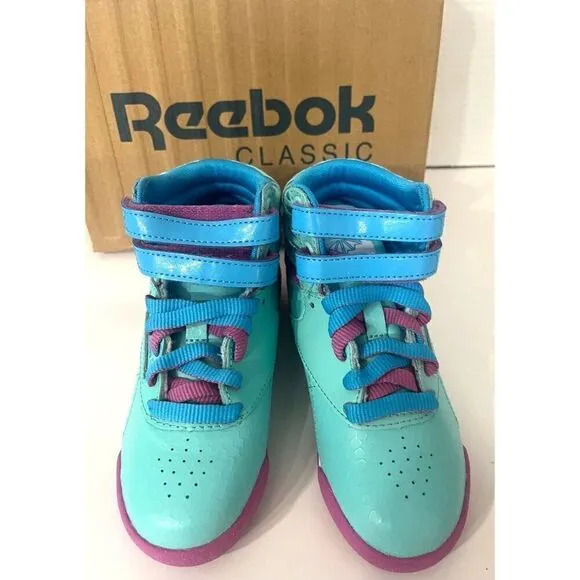 Reebok Freestyle Hi-top Classic Girl’s Sneakers, Blue Bomb/ Ultraberry, Sz. 10.5