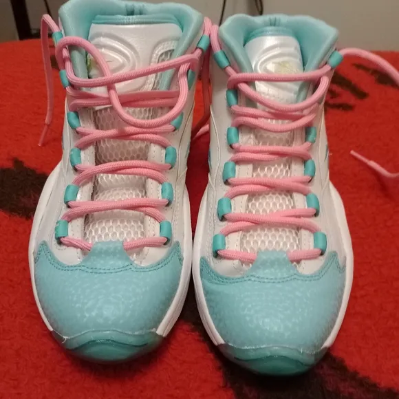 Reebok question iverson &quot;pink lemon zest&quot; mid ai shoes - youth size 5
