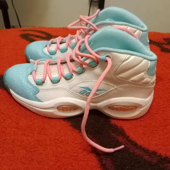 Reebok question iverson &quot;pink lemon zest&quot; mid ai shoes - youth size 5