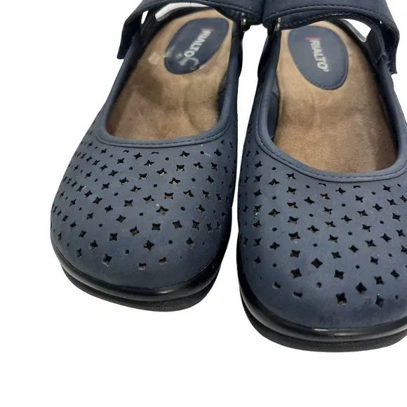 Rialto Womens Shoes Size 8 M Blue Viva Leather Cut Out Vamp Mary Jane Mule