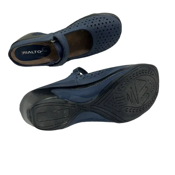 Rialto Womens Shoes Size 8 M Blue Viva Leather Cut Out Vamp Mary Jane Mule