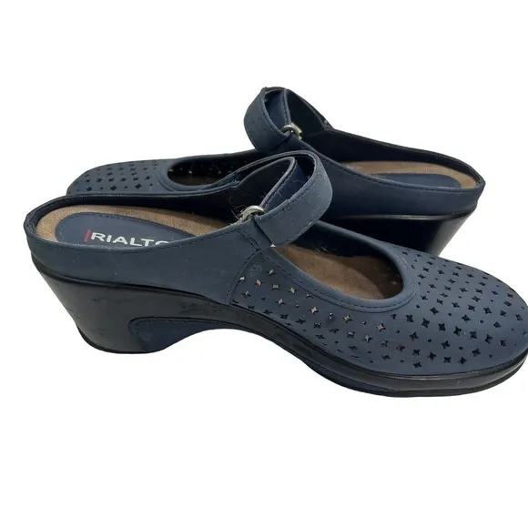 Rialto Womens Shoes Size 8 M Blue Viva Leather Cut Out Vamp Mary Jane Mule