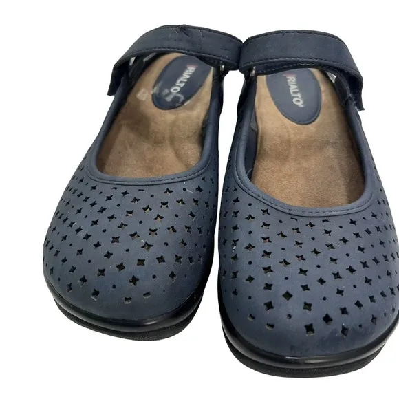 Rialto Womens Shoes Size 8 M Blue Viva Leather Cut Out Vamp Mary Jane Mule