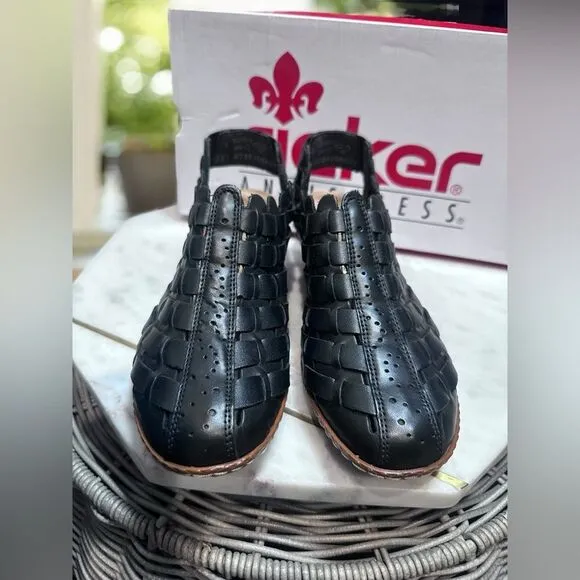 RIEKER Sina Leather Woven Slingback Black Womens Size 5 EU 36