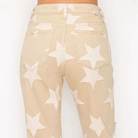 RISEN Star High-Rise Distressed Torn Hole Boyfriend Jeans Cropped Denim Pants