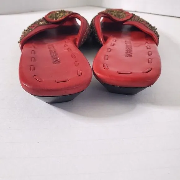Robert Zur Beaded Red Leather Sandal Slides Open Toe Shoes Size 7 Womens Couture