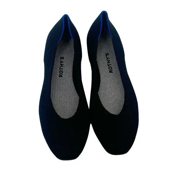 Rothy's The Square Toe Flat Ballet Slip-On Comfortable Black Size W11 NWOB