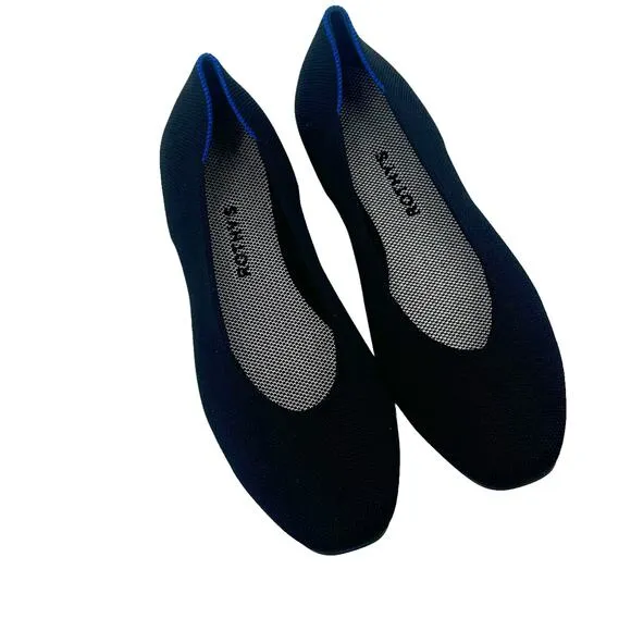 Rothy's The Square Toe Flat Ballet Slip-On Comfortable Black Size W11 NWOB