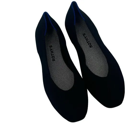 Rothy's The Square Toe Flat Ballet Slip-On Comfortable Black Size W11 NWOB