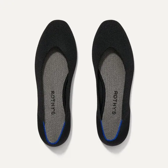 Rothy's The Square Toe Flat Ballet Slip-On Comfortable Black Size W11 NWOB