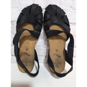 Sabatini T Moro Black Leather Sandal Woman's 9-9.5 Mary Jane Soft Footbed #4603