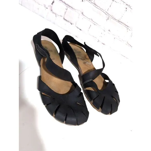 Sabatini T Moro Black Leather Sandal Woman's 9-9.5 Mary Jane Soft Footbed #4603