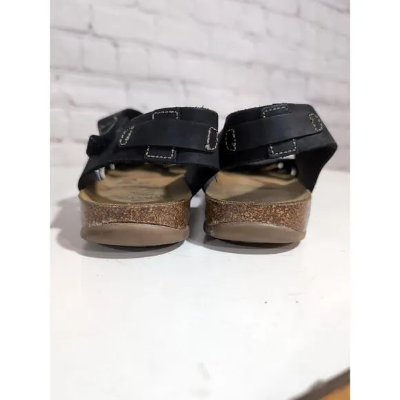 Sabatini T Moro Black Leather Sandal Woman's 9-9.5 Mary Jane Soft Footbed #4603