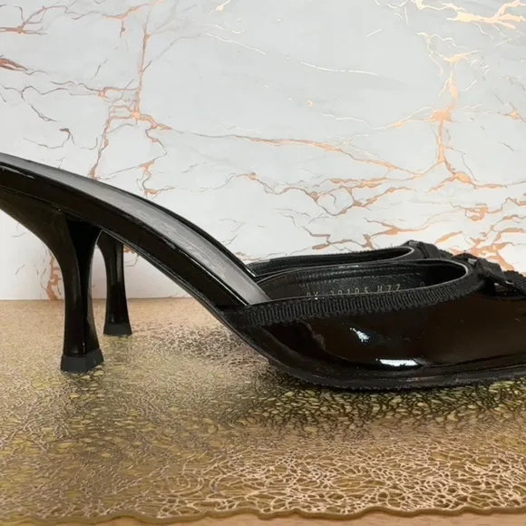Salvatore Ferragamo Black Patent Calf Leather Slides Shoes size 8 1/2