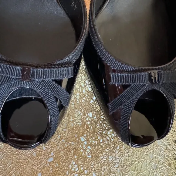 Salvatore Ferragamo Black Patent Calf Leather Slides Shoes size 8 1/2