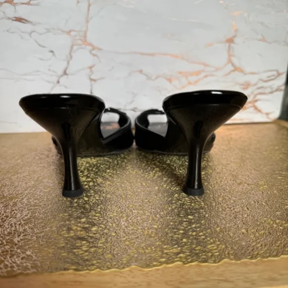 Salvatore Ferragamo Black Patent Calf Leather Slides Shoes size 8 1/2