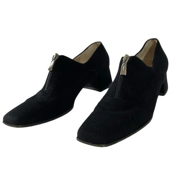 Salvatore Ferragamo Black Pony Hair Square Toe Block Heels Size 9 Made in Italy
