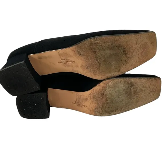 Salvatore Ferragamo Black Pony Hair Square Toe Block Heels Size 9 Made in Italy