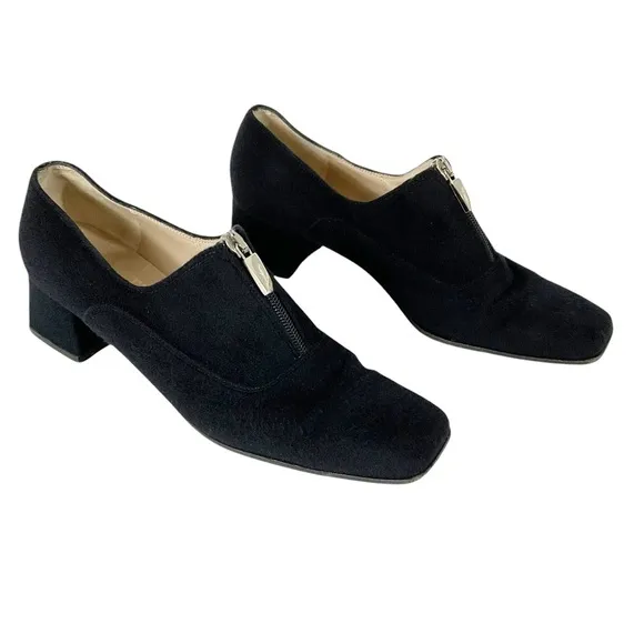 Salvatore Ferragamo Black Pony Hair Square Toe Block Heels Size 9 Made in Italy