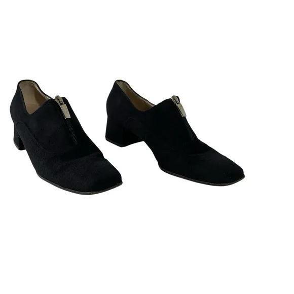 Salvatore Ferragamo Black Pony Hair Square Toe Block Heels Size 9 Made in Italy