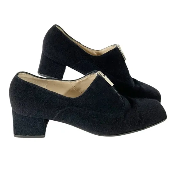 Salvatore Ferragamo Black Pony Hair Square Toe Block Heels Size 9 Made in Italy