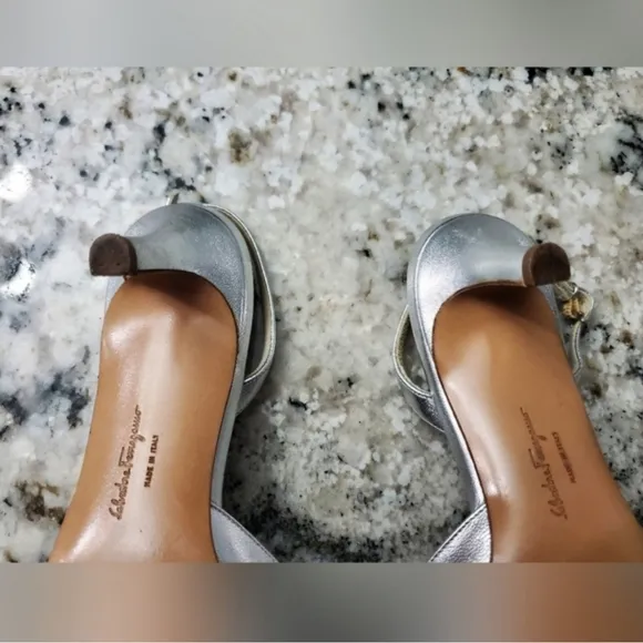 Salvatore Ferragamo Metallic Silver Heels. Preloved Condition!