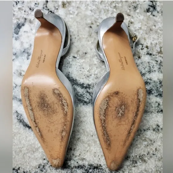 Salvatore Ferragamo Metallic Silver Heels. Preloved Condition!