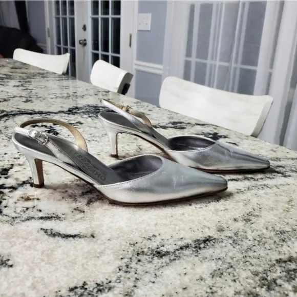 Salvatore Ferragamo Metallic Silver Heels. Preloved Condition!