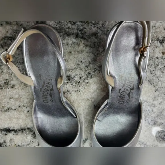 Salvatore Ferragamo Metallic Silver Heels. Preloved Condition!