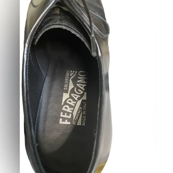 SALVATORE FERRAGAMO STEFANO LACE-UP BLACK LEATHER SIZE 8