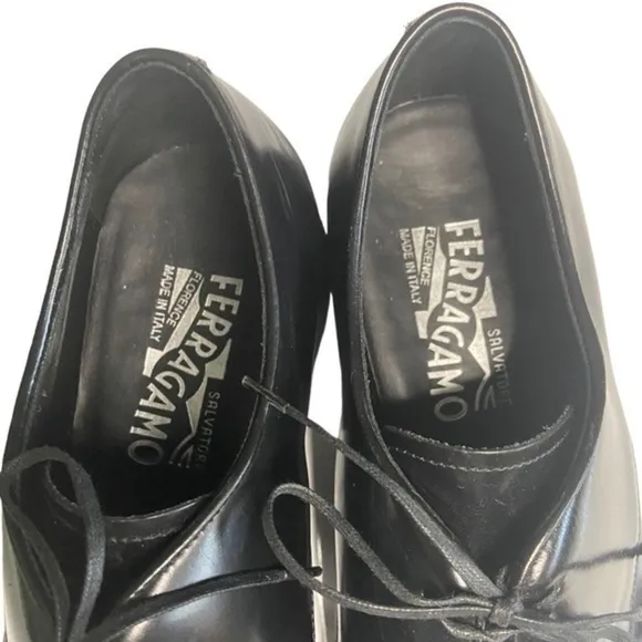 SALVATORE FERRAGAMO STEFANO LACE-UP BLACK LEATHER SIZE 8