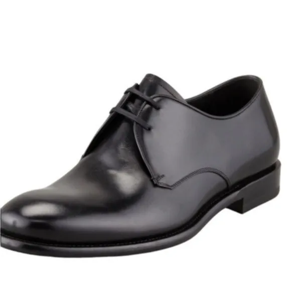 SALVATORE FERRAGAMO STEFANO LACE-UP BLACK LEATHER SIZE 8