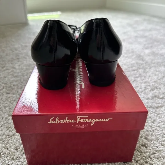 Salvatore Ferragamo Vara Black Leather Heels