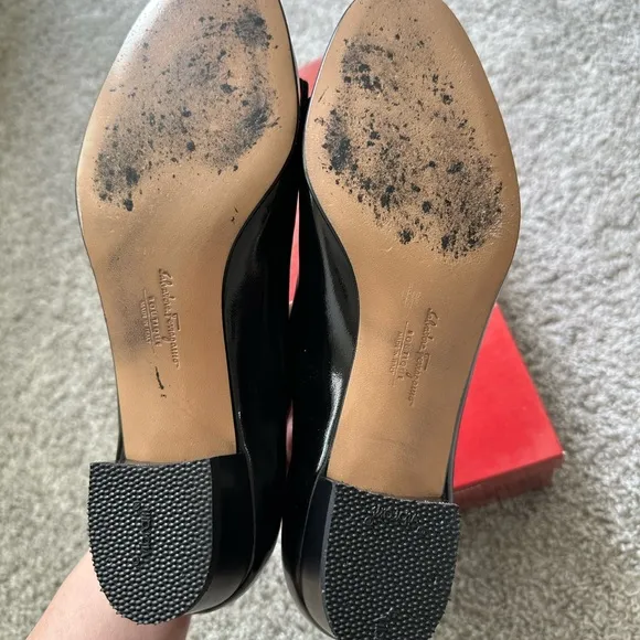 Salvatore Ferragamo Vara Black Leather Heels