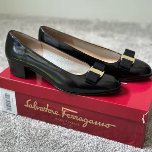 Salvatore Ferragamo Vara Black Leather Heels