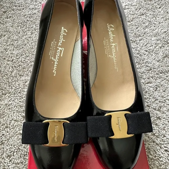 Salvatore Ferragamo Vara Black Leather Heels