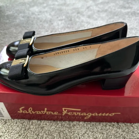 Salvatore Ferragamo Vara Black Leather Heels