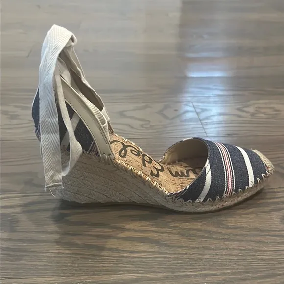 Sam Edelman Women's Patsy Espadrille Wedge Sandal Blue Americana Stripe Size 7.5