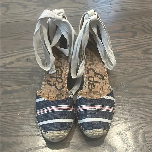 Sam Edelman Women's Patsy Espadrille Wedge Sandal Blue Americana Stripe Size 7.5