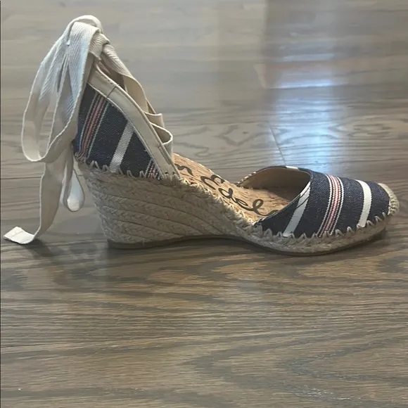 Sam Edelman Women's Patsy Espadrille Wedge Sandal Blue Americana Stripe Size 7.5